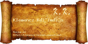 Klemencz Kálmán névjegykártya